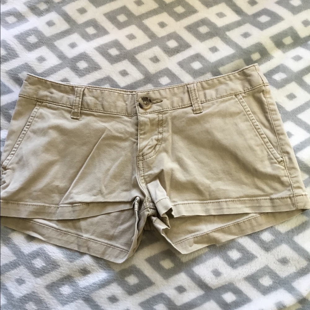 Blue and tan kaki shorts